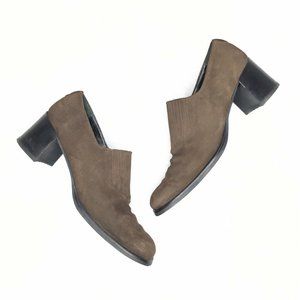 Aquatalia Brown Suede Chunky Heel Elastic Panel
